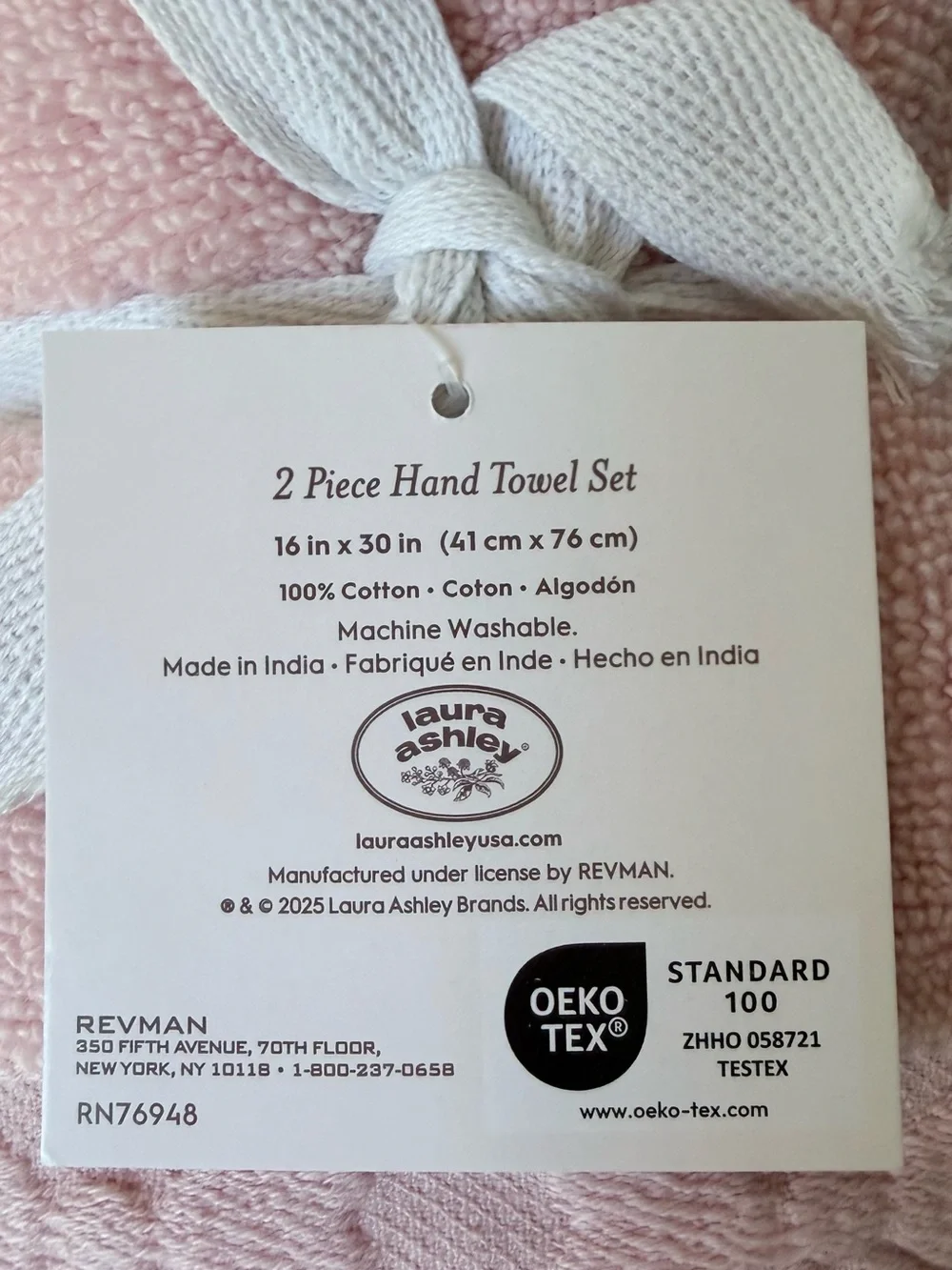 Laura Ashley Pale Pink Bow Embossed Hand Towels set of 2